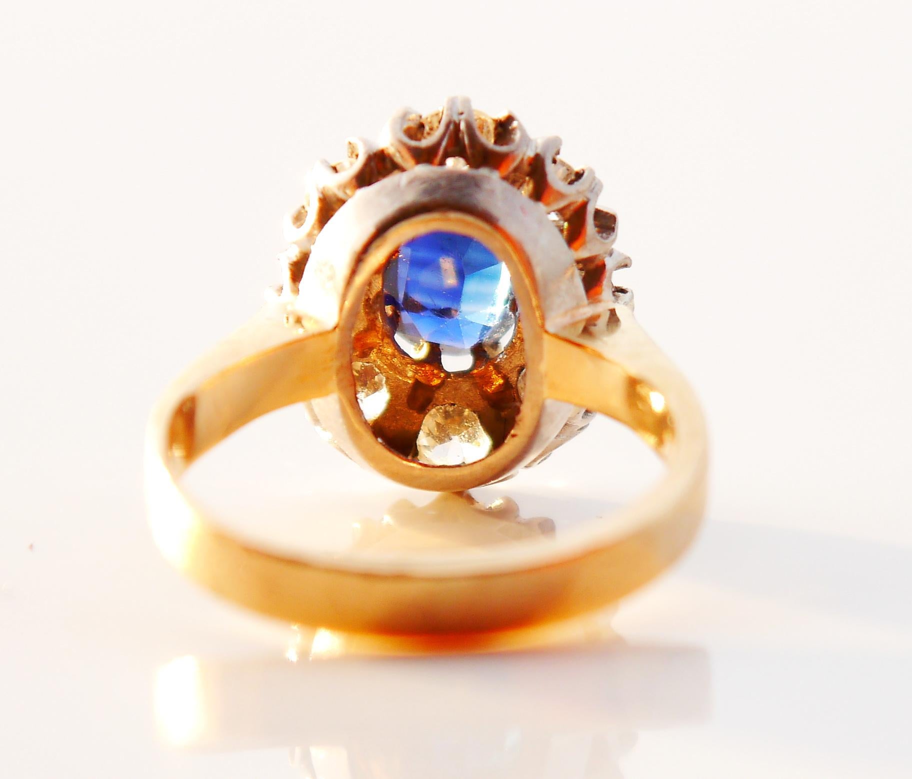 Old Halo Ring natural 1.25ct Sapphire 1ctw Diamonds solid 18K Gold Ø4.5US /5gr. For Sale 2