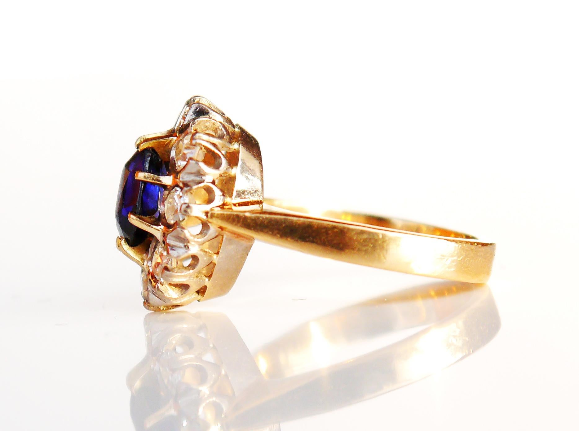 Old Halo Ring natural 1.25ct Sapphire 1ctw Diamonds solid 18K Gold Ø4.5US /5gr. For Sale 3