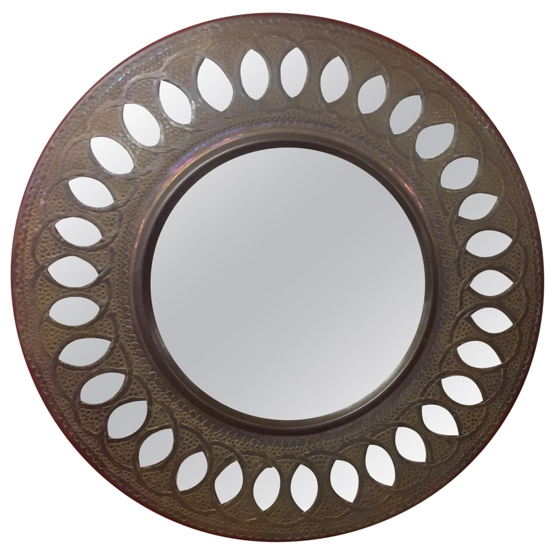 Old Hammered Copper Mirror, circa 1950 For Sale
