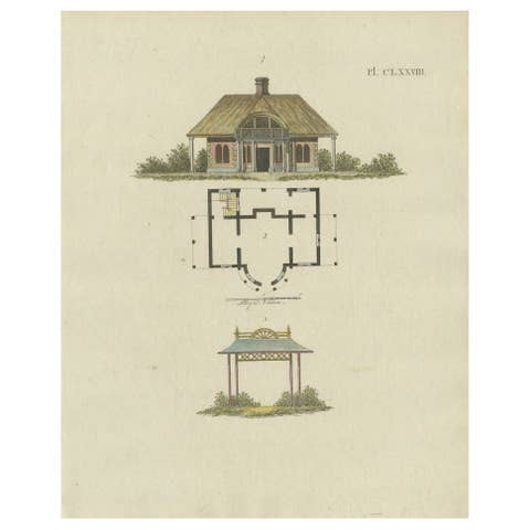 Old Hand-colored Antique Print of Garden Architecture by Van Laar, 1802