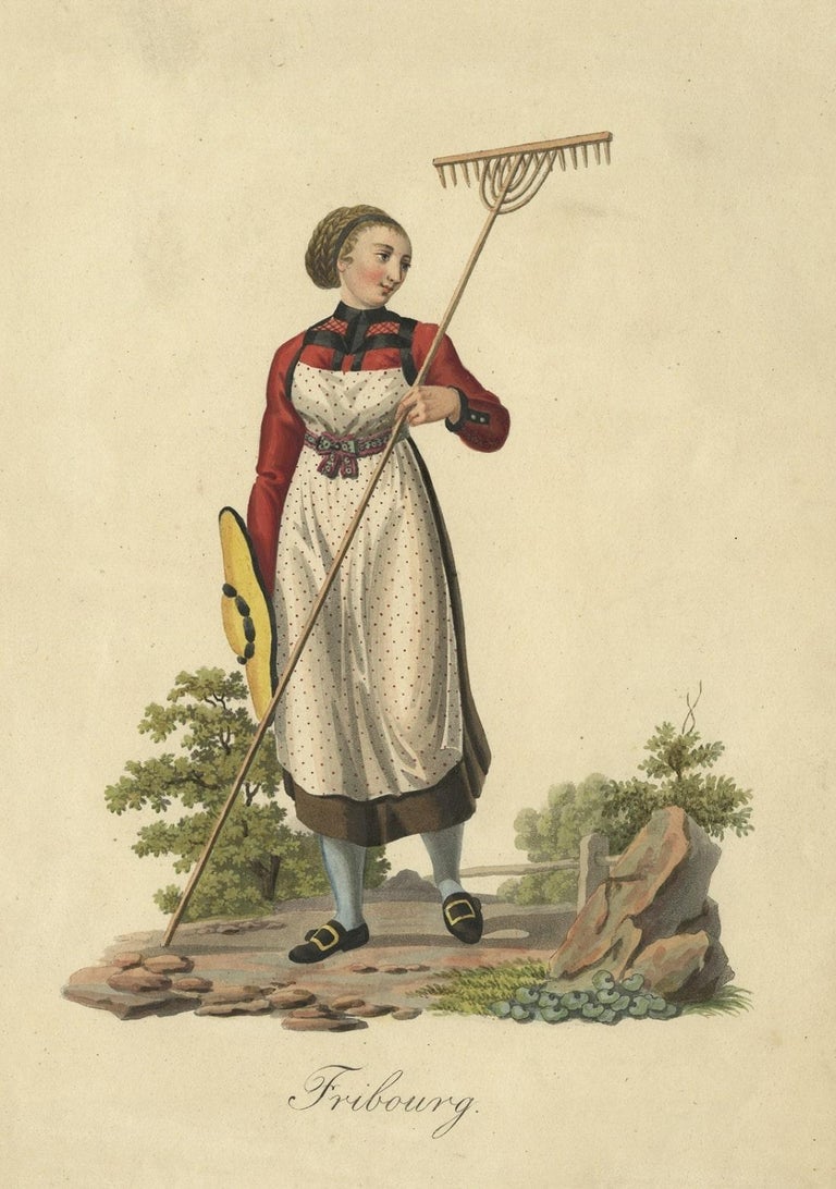 Handkoloriertes Stich einer Bauernfrau aus Fribourg, Schweiz, um 1860 im  Angebot bei 1stDibs | old style kleider um 1860 kaufen