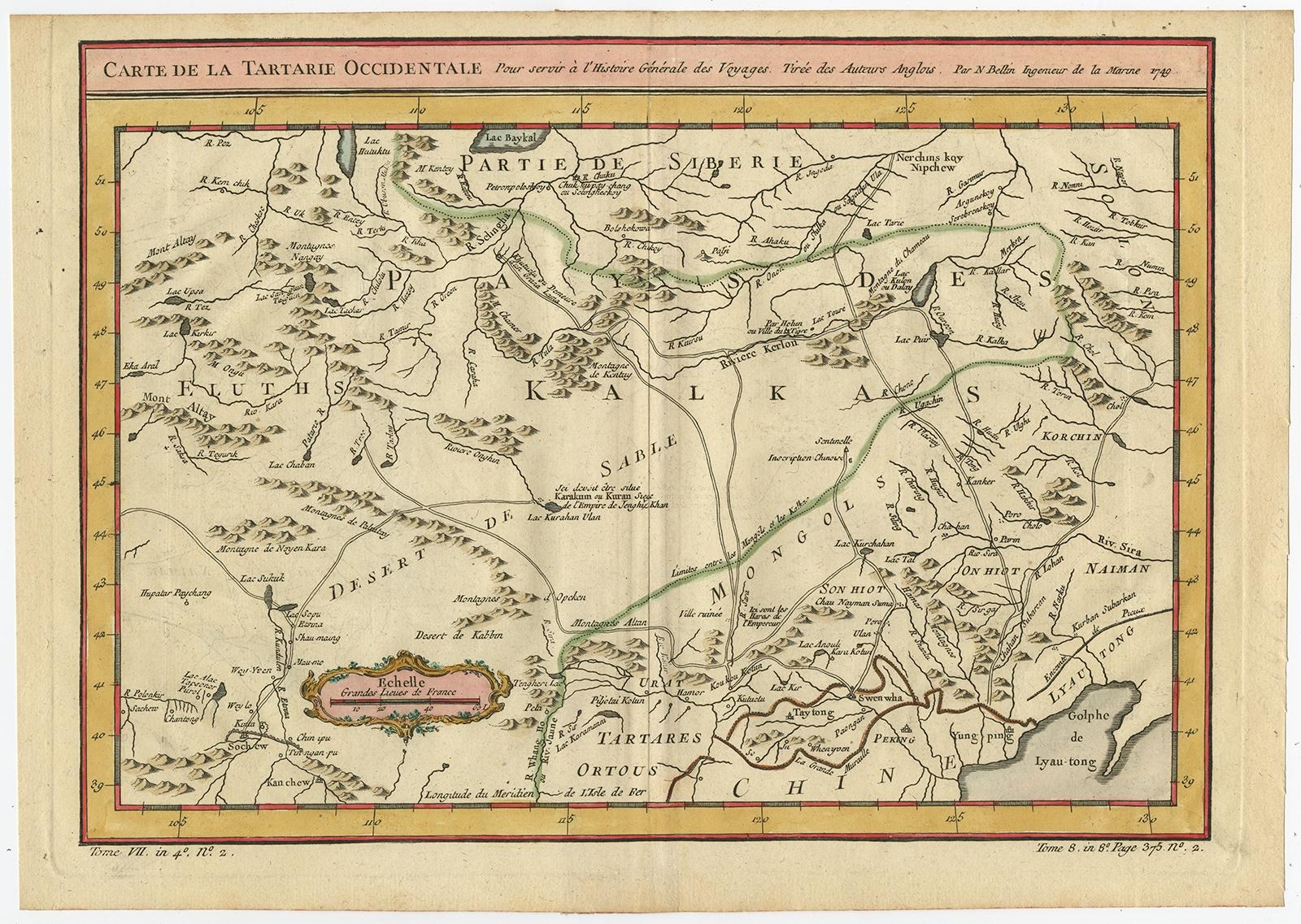 Antique map titled 'Carte de la Tartarie Occidentale pour Servir a l'Histoire Générale des Voyages. Tirée des Auteurs Anglois.' 

This map covers western Tartary and focuses on the region of present-day Mongolia. This map reflects information from