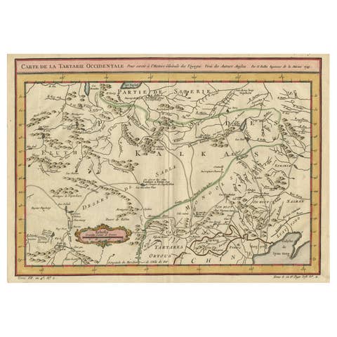 Old Hand-Colored Map of Western Tartary with Focus on Present-Day Mongolia, 1749