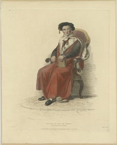 Old Hand-Colored Print of a Doctor in Law or Physic, in Congregation Robes, 1814