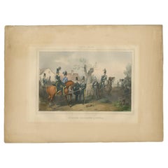 Old Hand-Colored Print of Officers and Horses of the Belgium Army, 1833