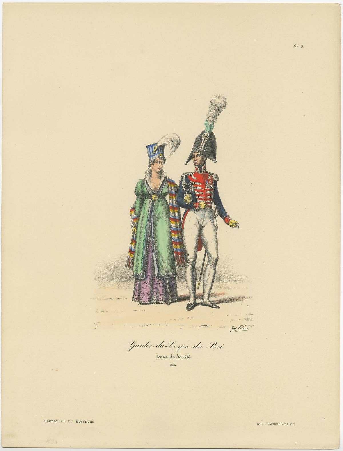 Old Hand-Colored Print of the Guards of the King of France, 1890