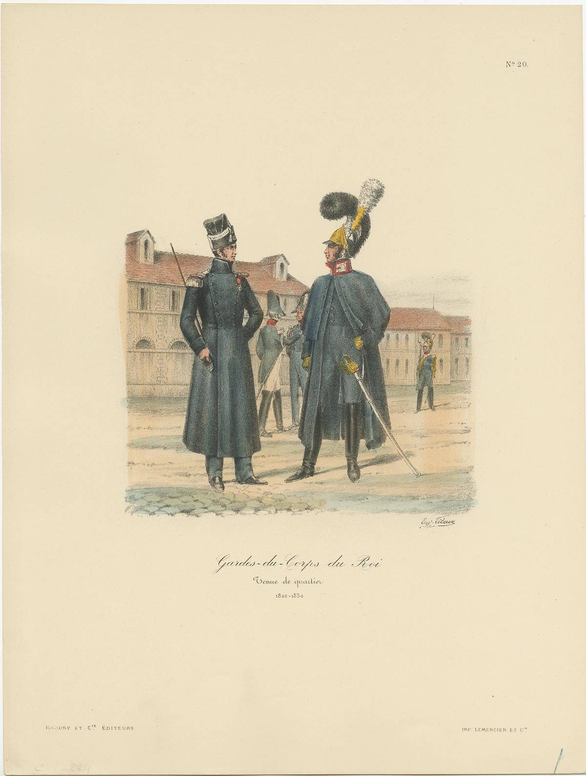 Old Hand-Colored Print of the Guards of the King of France, 1890