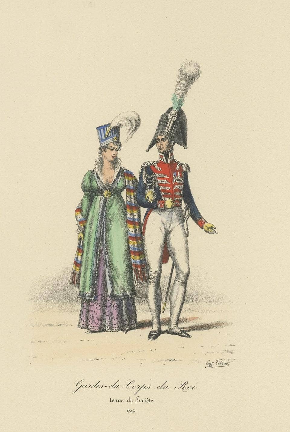 Old Hand-Colored Print of the Guards of the King of France, 1890