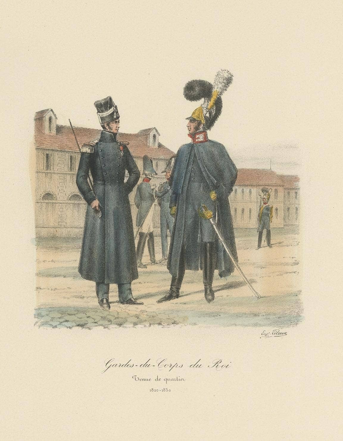 Old Hand-Colored Print of the Guards of the King of France, 1890