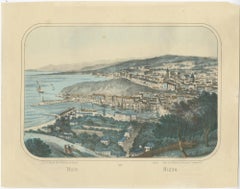 Old Hand-Colored View of the City of Nice in Southern France, ca.1860