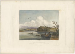 Old Hand-Coloured Aquatint of a Mandan Village Near Fort Clark, Texas, ca.1840