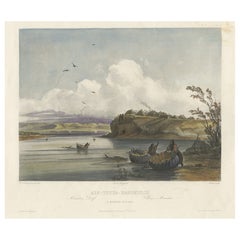 Alte handkolorierte Aquatinta eines Mandan- Villages in der Nähe von Fort Clark, Texas, um 1840