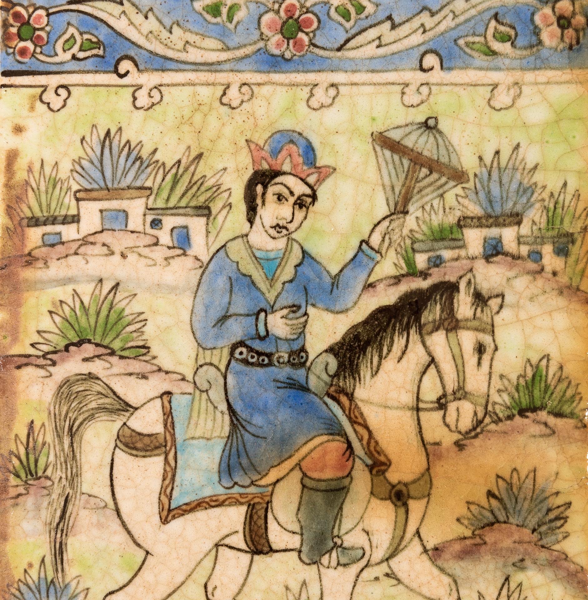 Azulejo antiguo de cerámica pintado a mano con un caballero Otro en venta