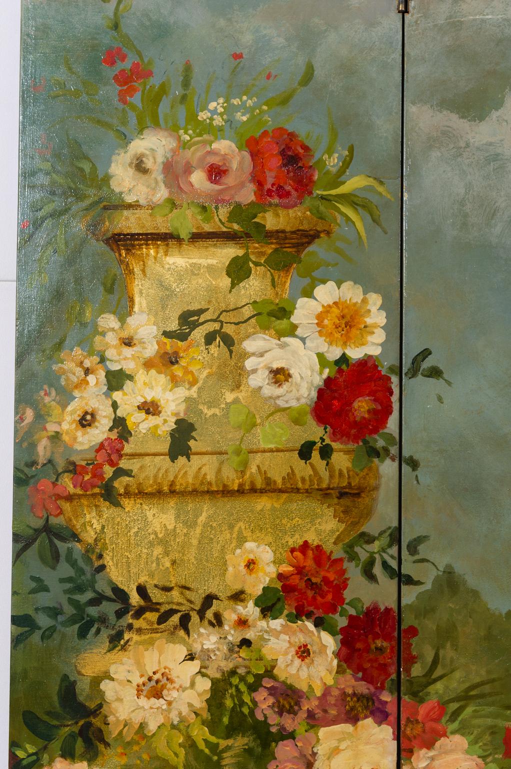 Hand-Painted Large Antique Screen Double-Sided For Sale 8