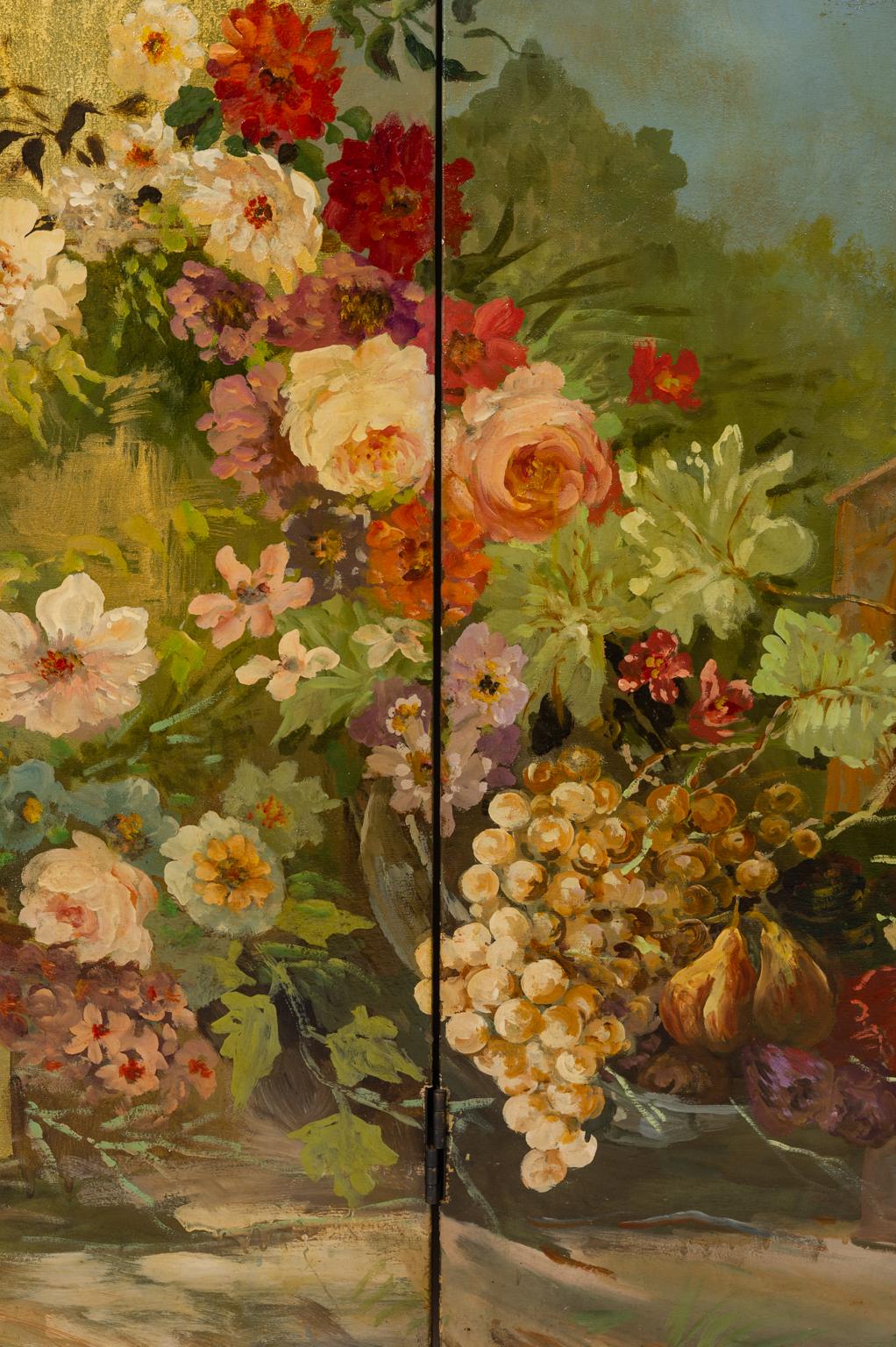 Hand-Painted Large Antique Screen Double-Sided For Sale 9