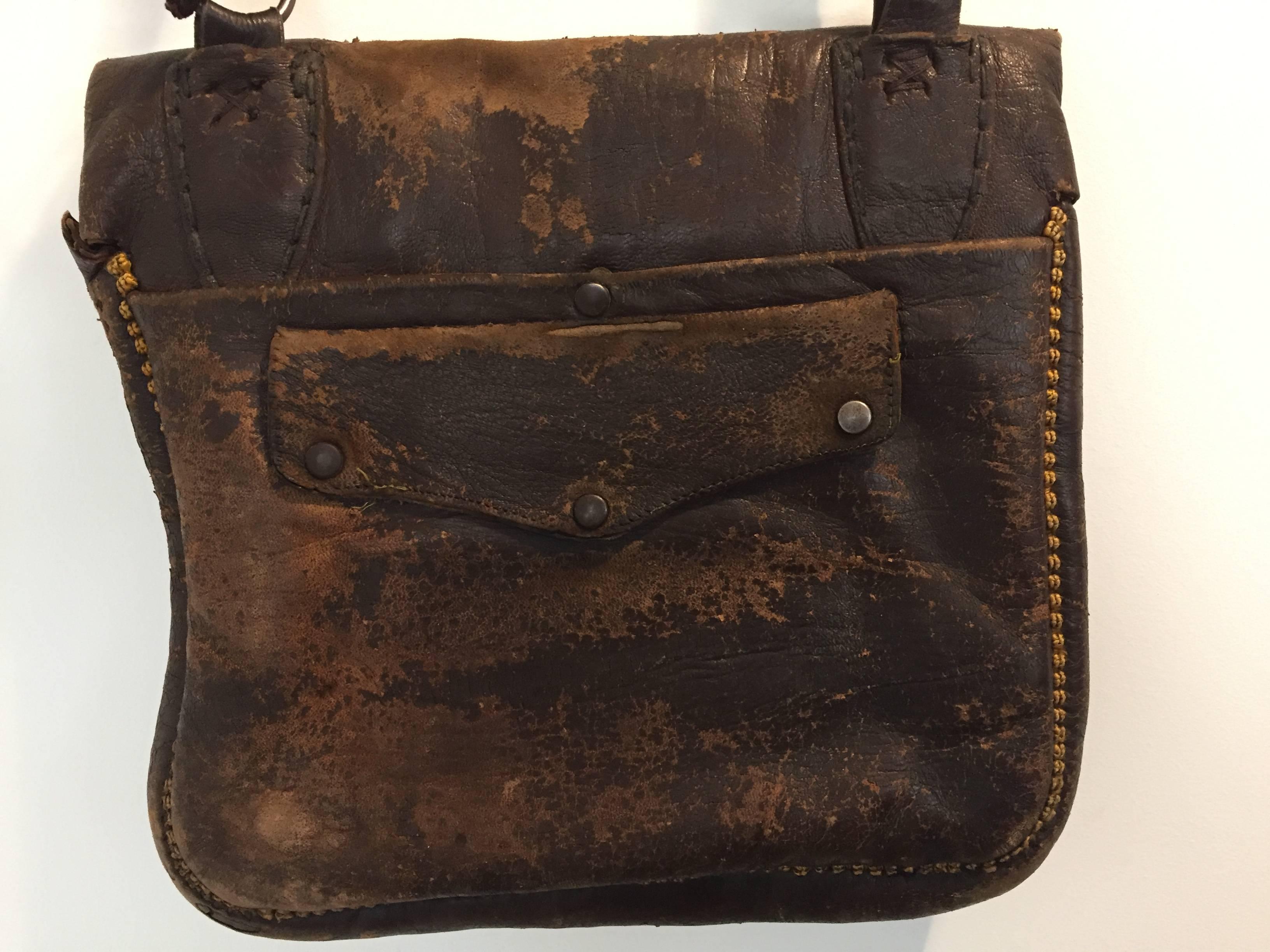 Old Hand Tooled Leather Moroccan Satchel Bag For Sale 2