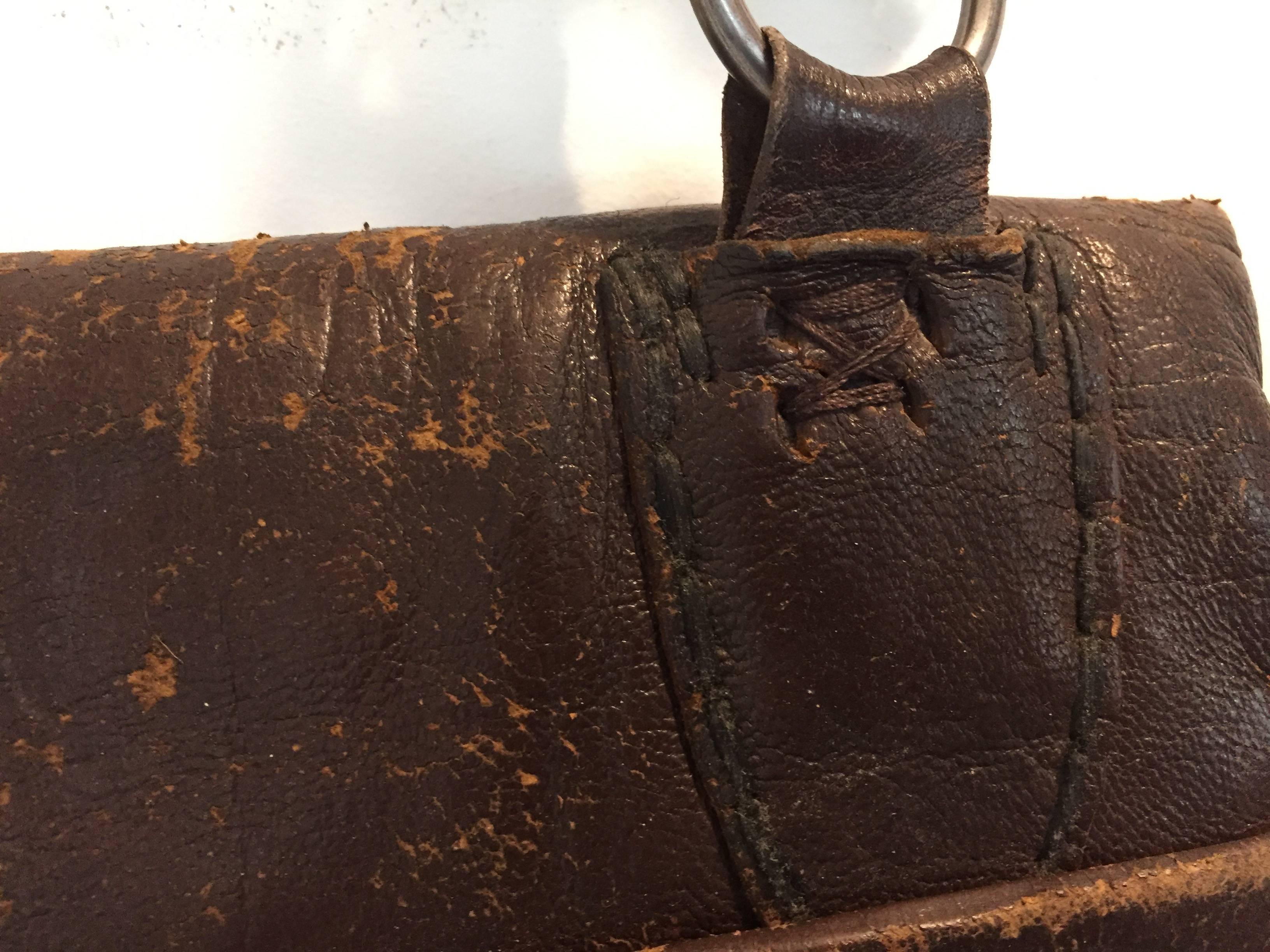 Old Hand Tooled Leather Moroccan Satchel Bag For Sale 3
