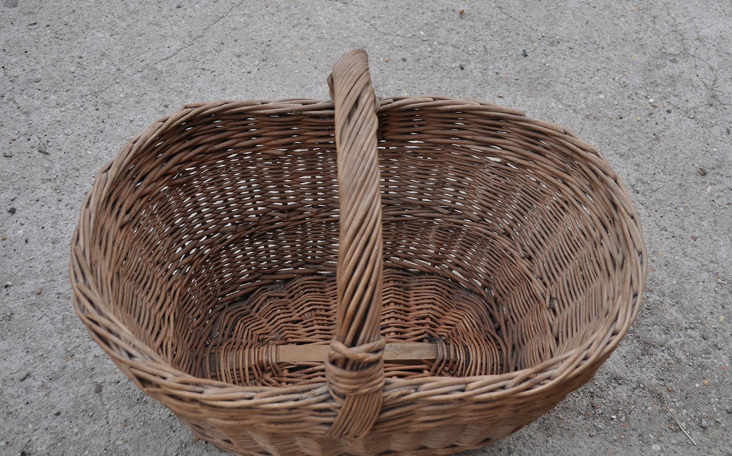 Hungarian Old Handwoven Wicker Basket For Sale