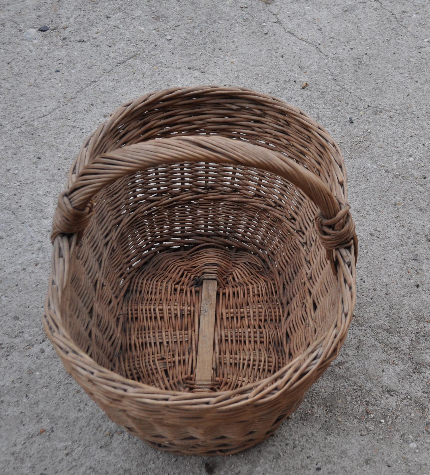 Hand-Crafted Old Handwoven Wicker Basket For Sale