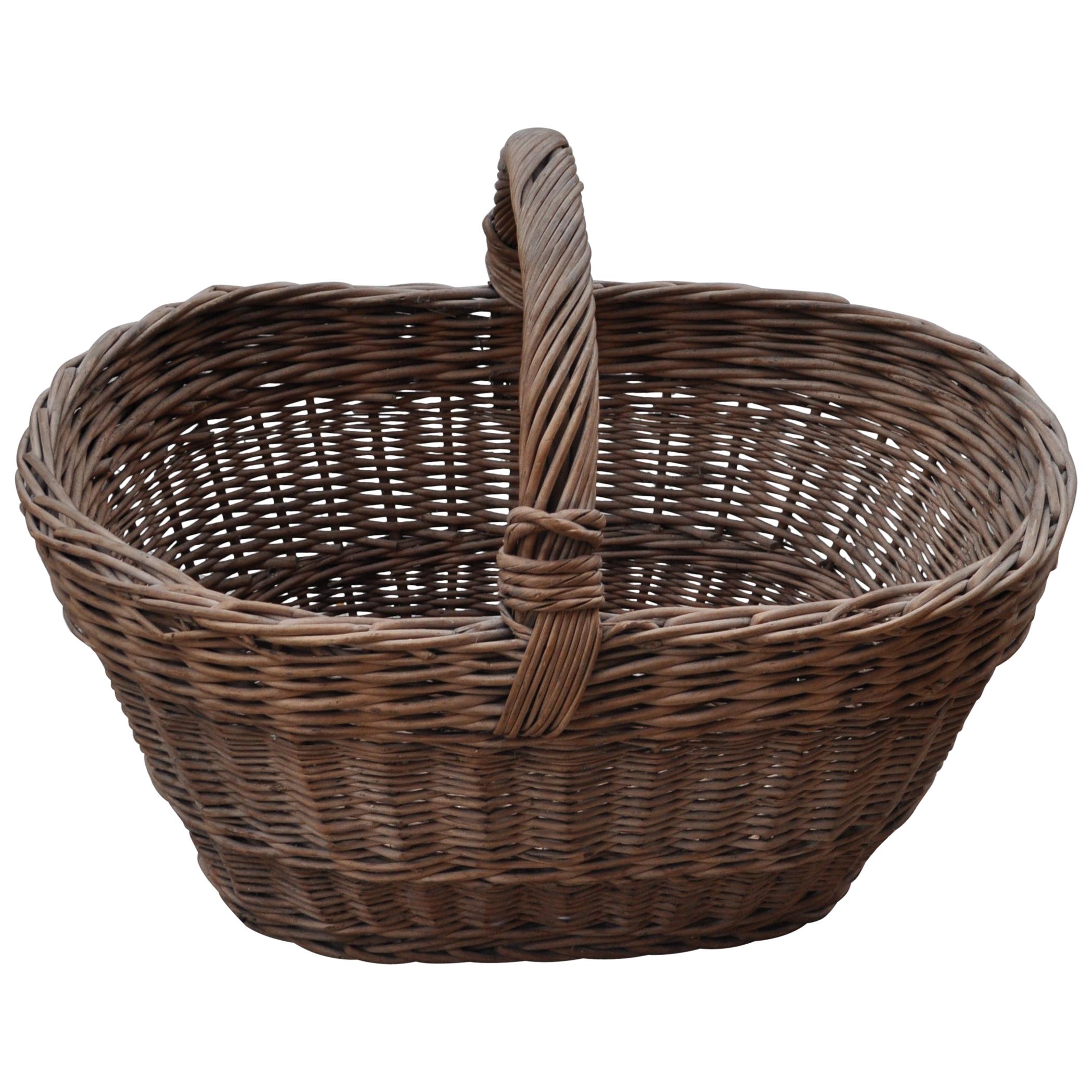 Old Handwoven Wicker Basket For Sale