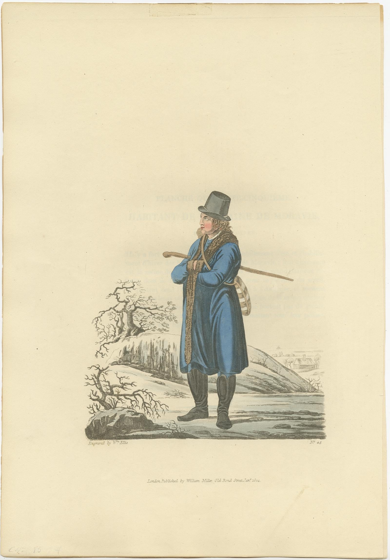 Old Handcolored Print of an Inhabitant of the Lowlands of Moravia, 1804 In Good Condition For Sale In Langweer, NL