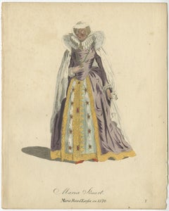 Old Handcolored Print of Stuart Mary, Queen of Scots, 1805