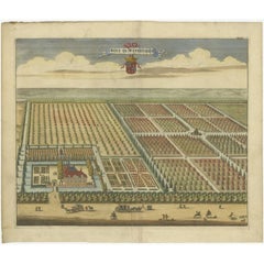 Old Handcolored Print of the Watervliet Estate in East Flanders, Belgium, 1696