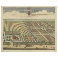 Old Handcolored Print of the Watervliet Estate in East Flanders, Belgien, 1696