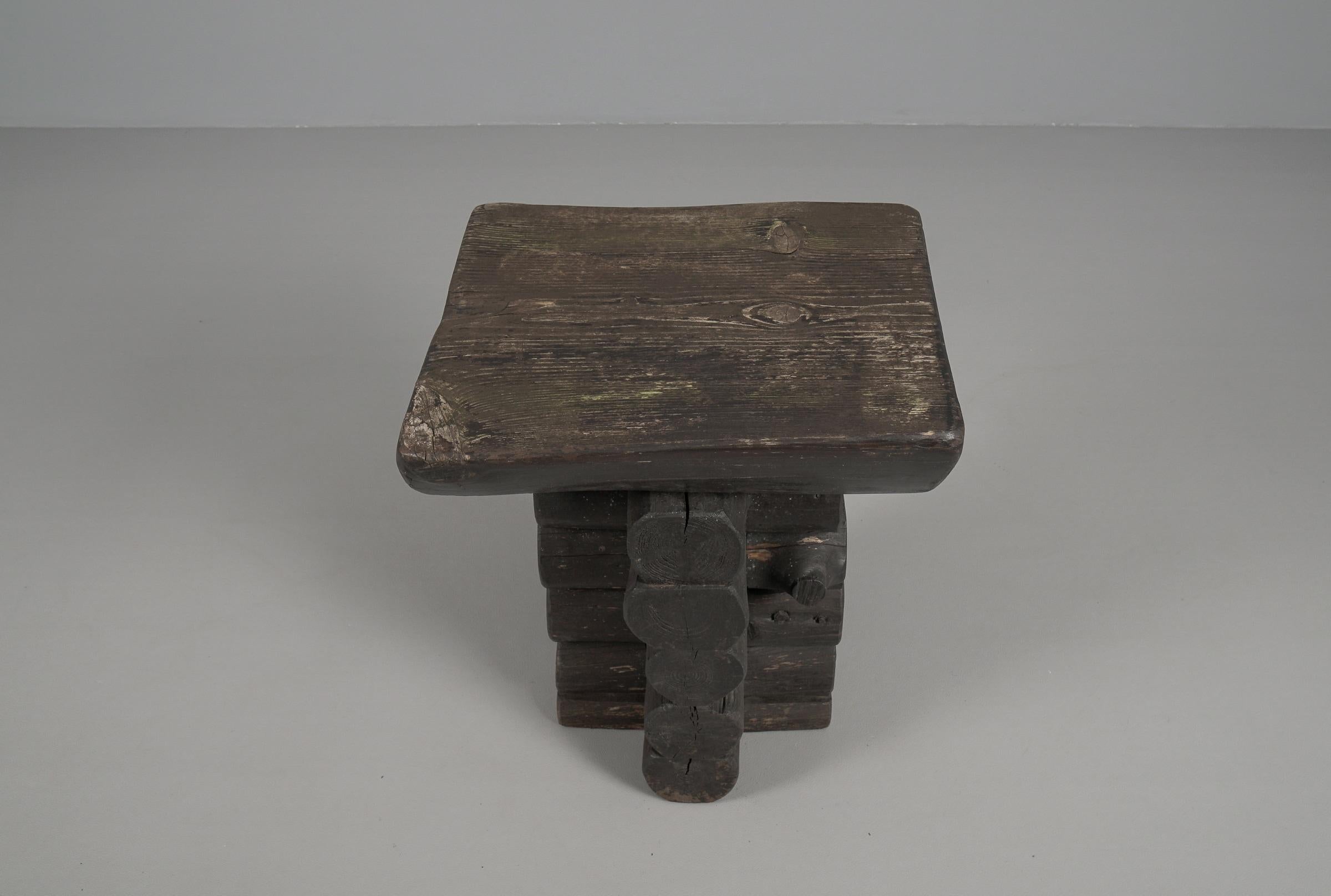 Old Handmade Wooden Stool, 1950s For Sale 5