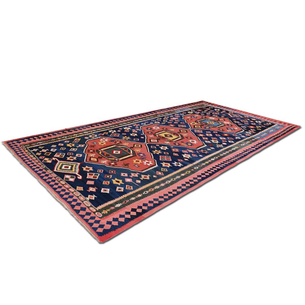 Woven Mid-20th Century Handwoven Caucasian Kilim Carpet For Sale