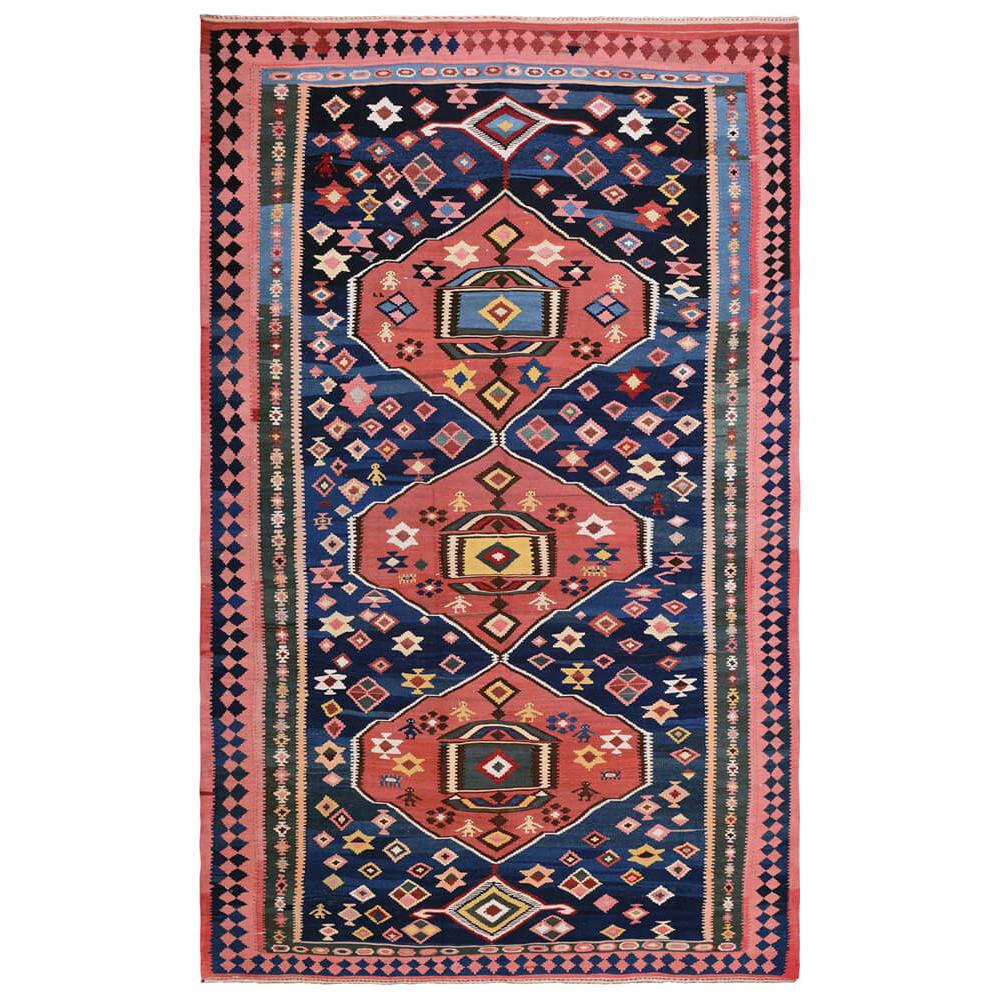 Mid-20th Century Handwoven Caucasian Kilim Carpet For Sale