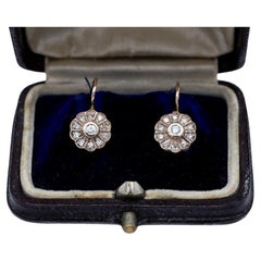 Antique Old hanging gold flower earrings with diamonds, Austria-Hungary, early 20th cent