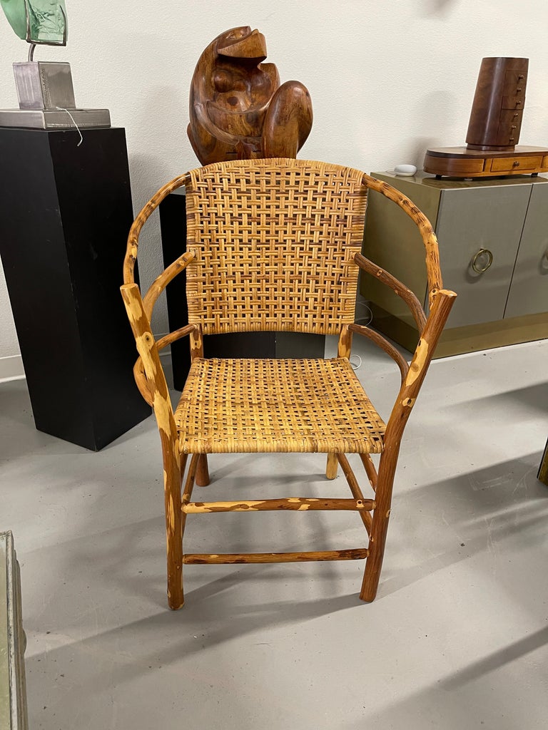 Pretty old hickory 3 hoop armchair. In very good condition. Bears a brass tag on the bottom, GM 1477.