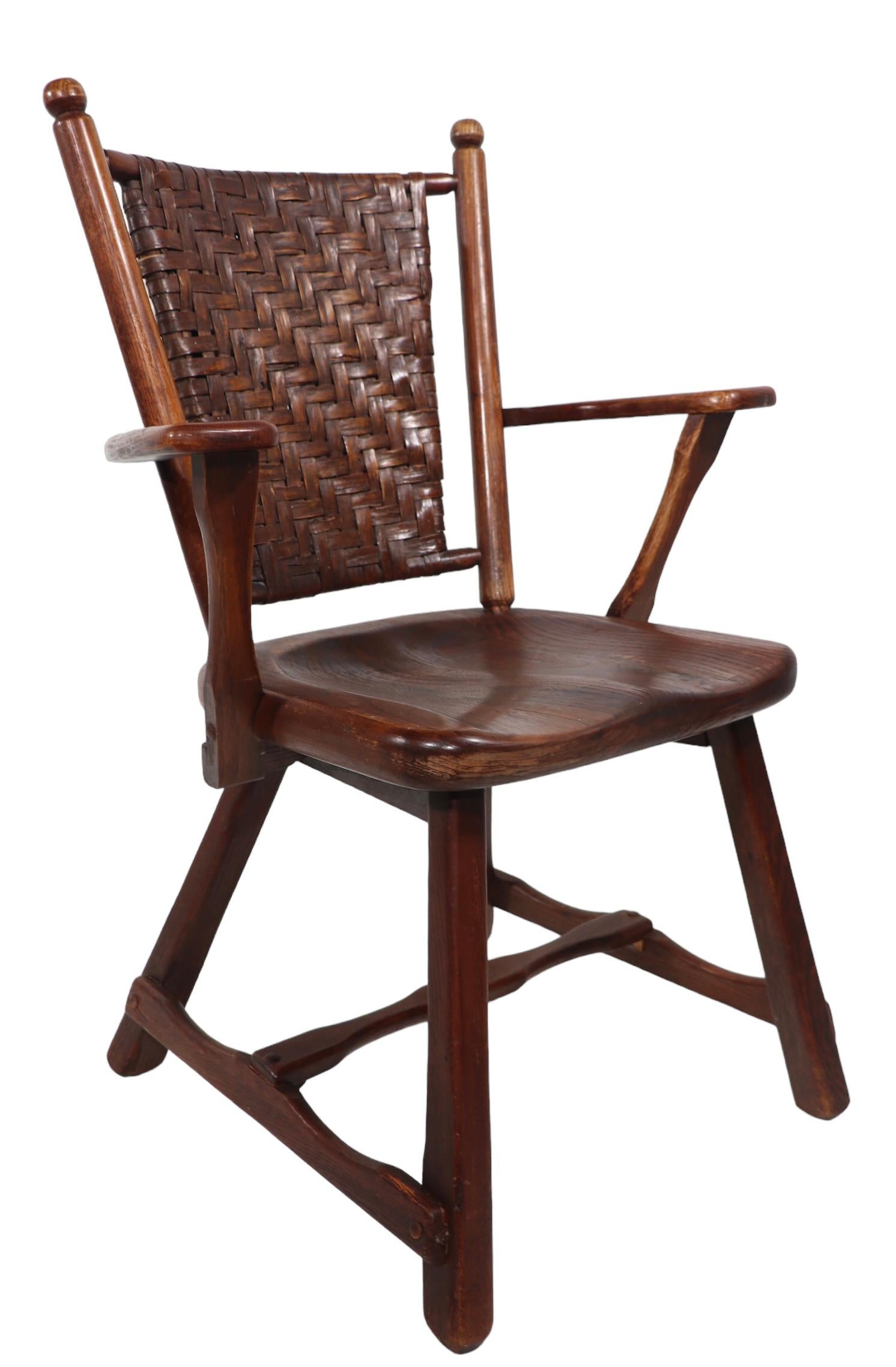 Old Hickory American Provincial Paddle Arm Lounge Chair c 1940's For Sale 5