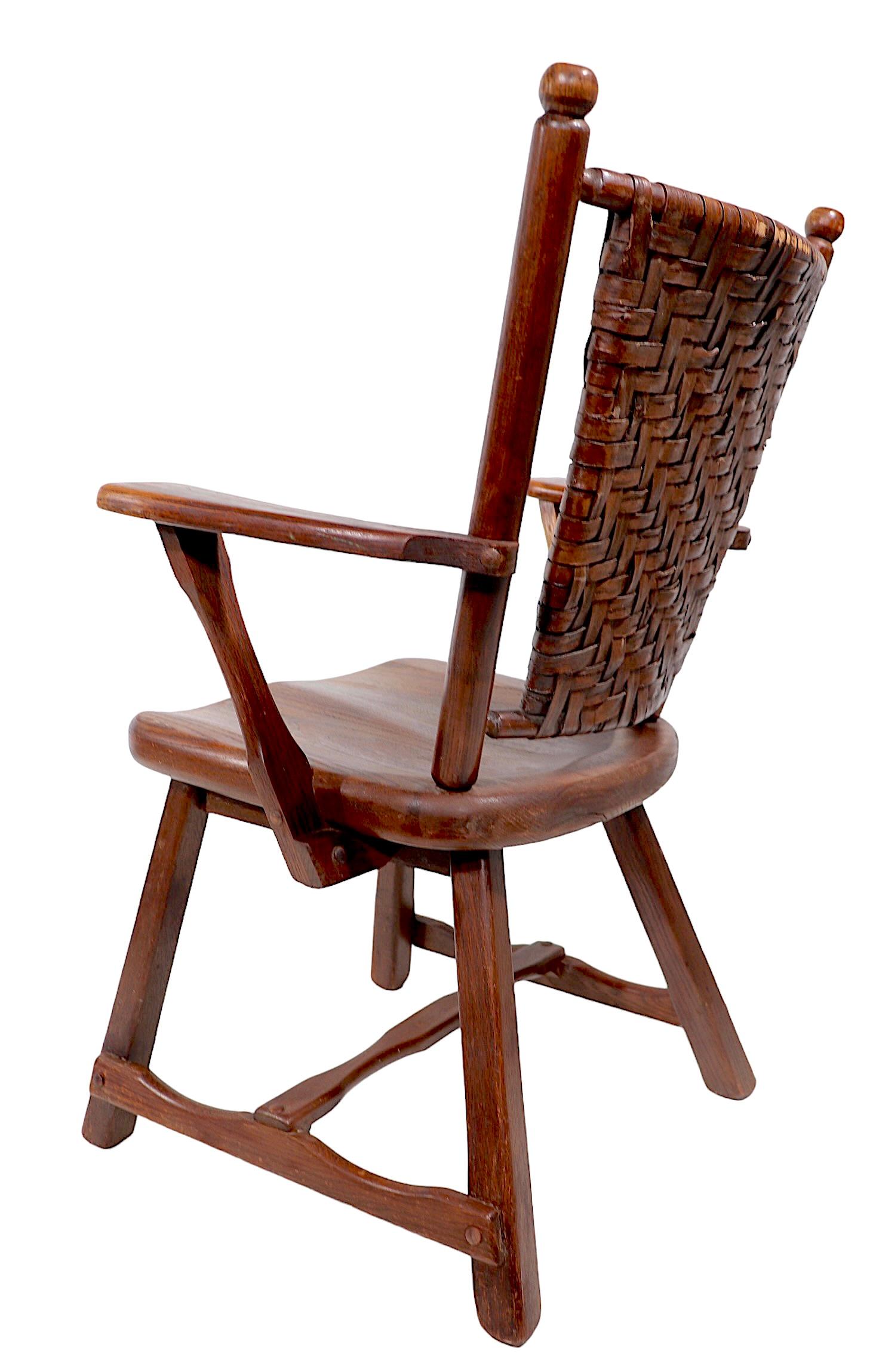 Rustic Old Hickory American Provincial Paddle Arm Lounge Chair c 1940's For Sale