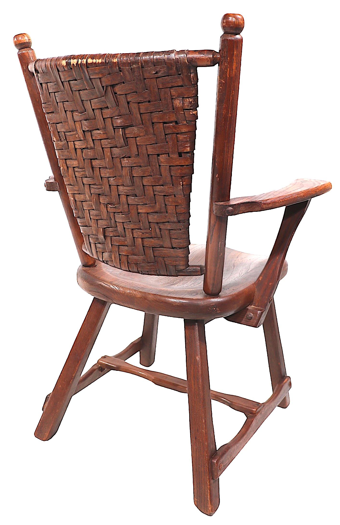 Wicker Old Hickory American Provincial Paddle Arm Lounge Chair c 1940's For Sale