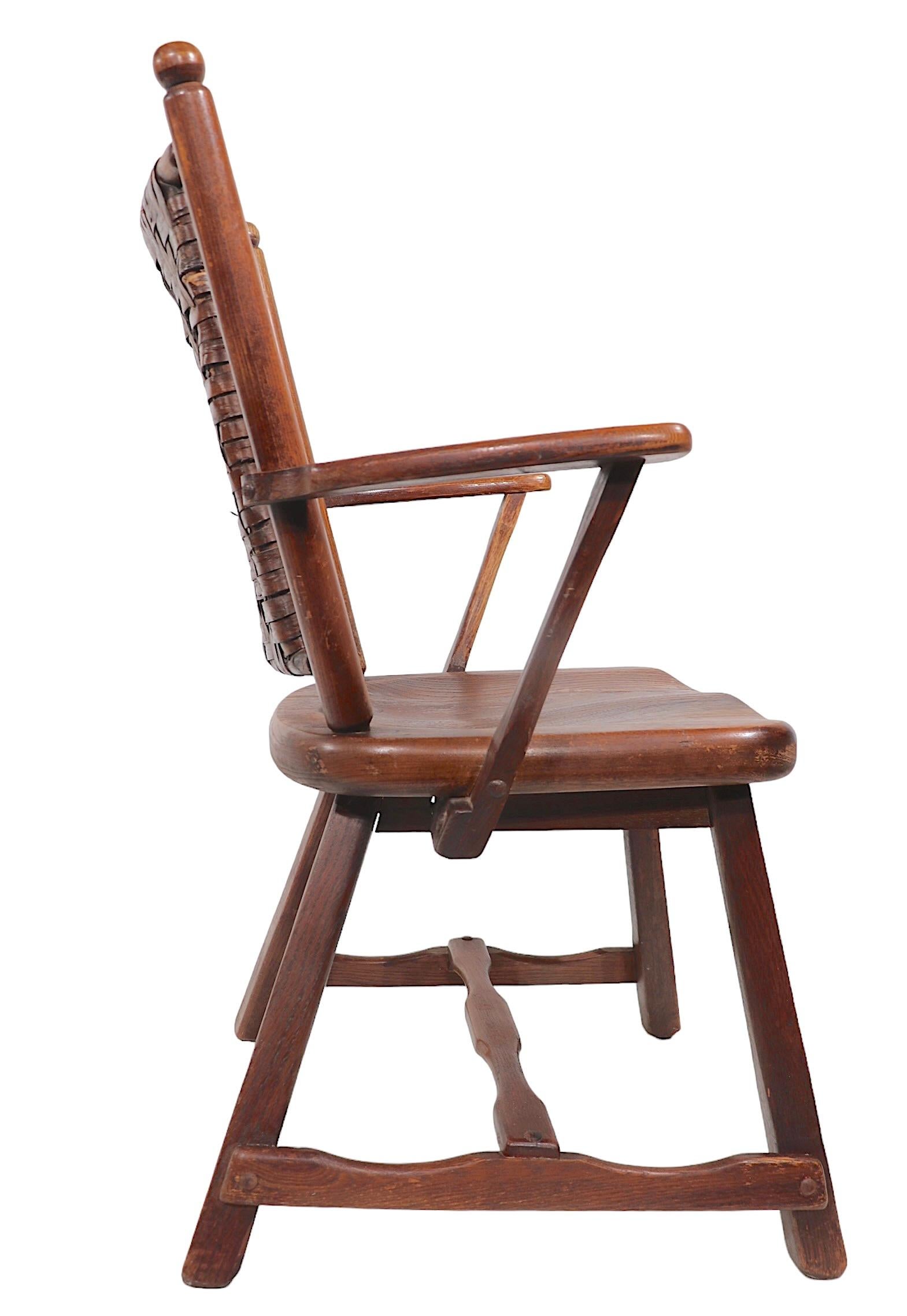 Old Hickory American Provincial Paddle Arm Lounge Chair c 1940's For Sale 1