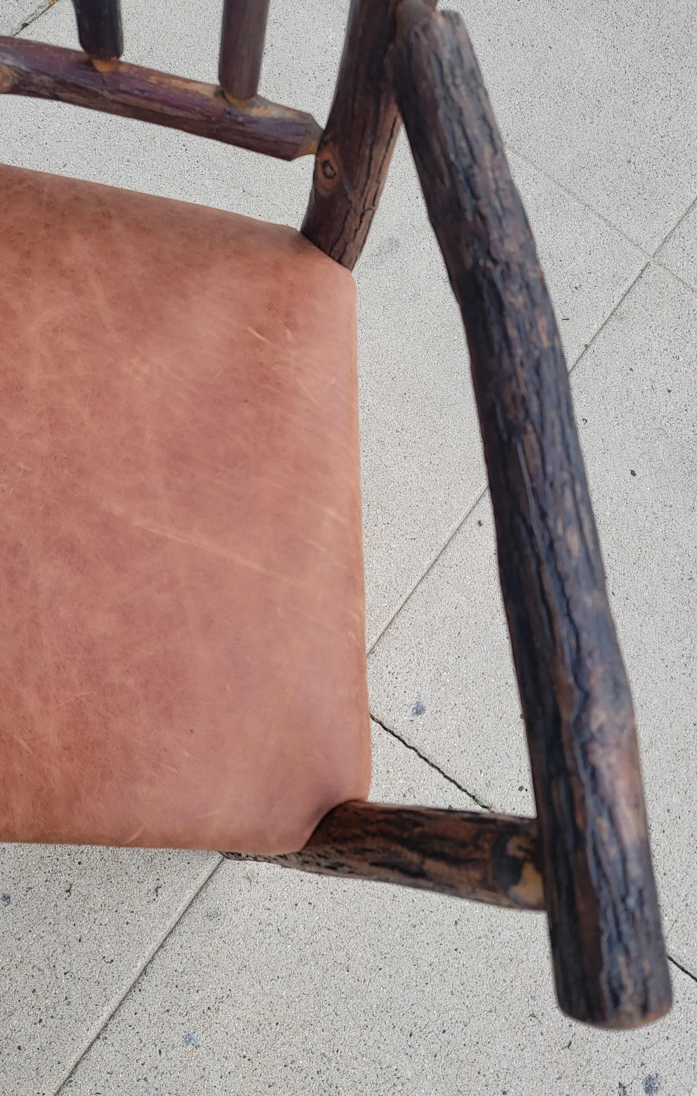 Leather Old Hickory Arm Chairs -Pair For Sale