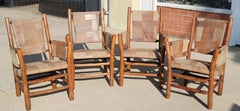 Old Hickory Arm Chairs with Patchwork Leather - Set of Four
