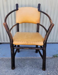 Old Hickory Barrel Back Leather Arm Chair