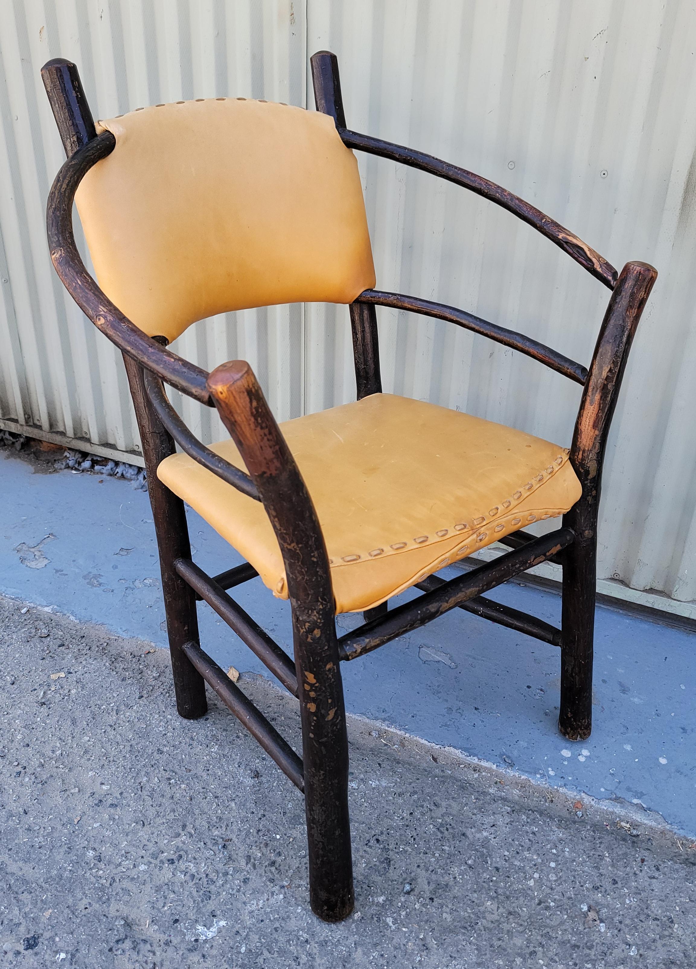 Adirondack Old Hickory Barrel Back Leather Arm Chair