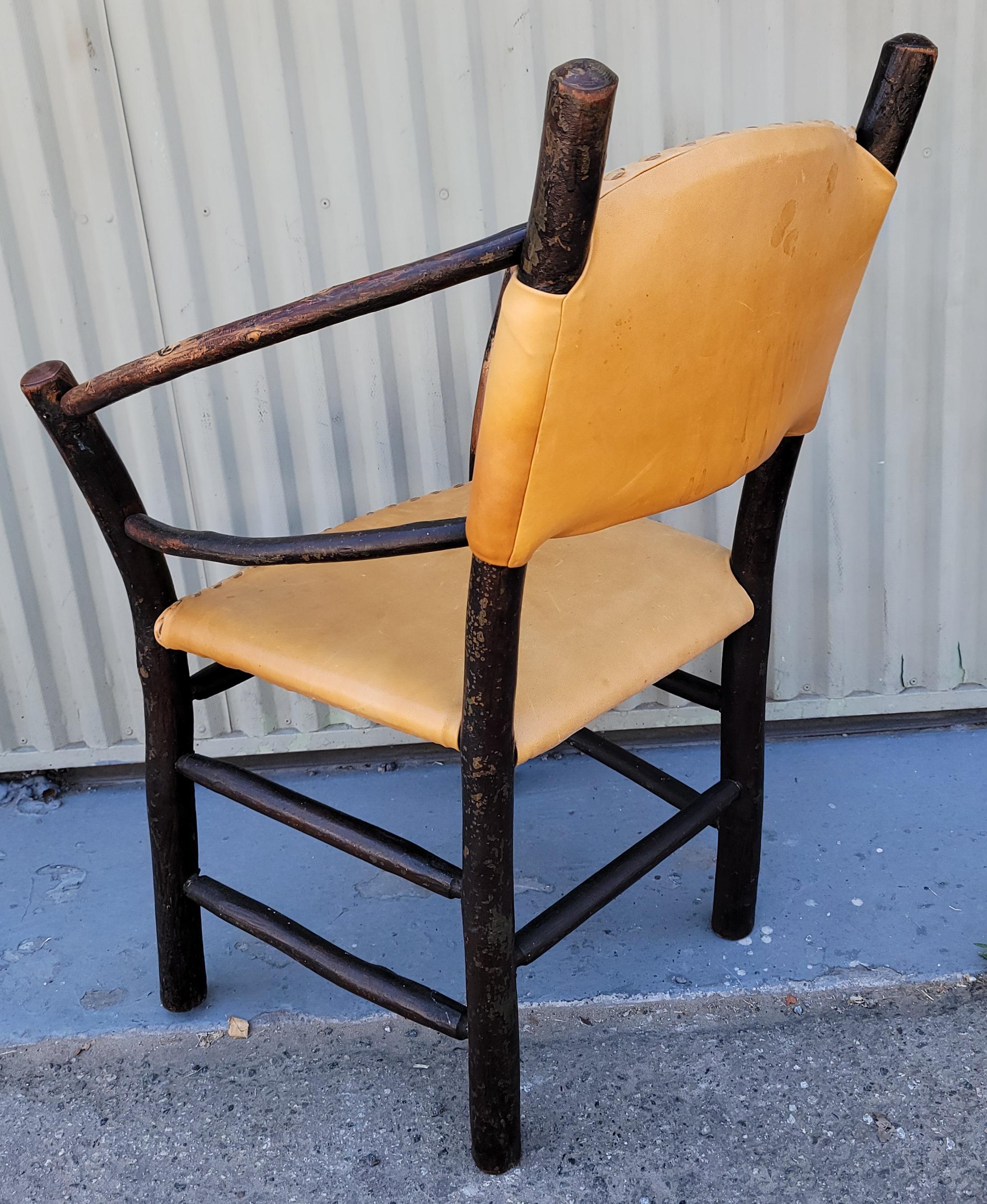 American Old Hickory Barrel Back Leather Arm Chair