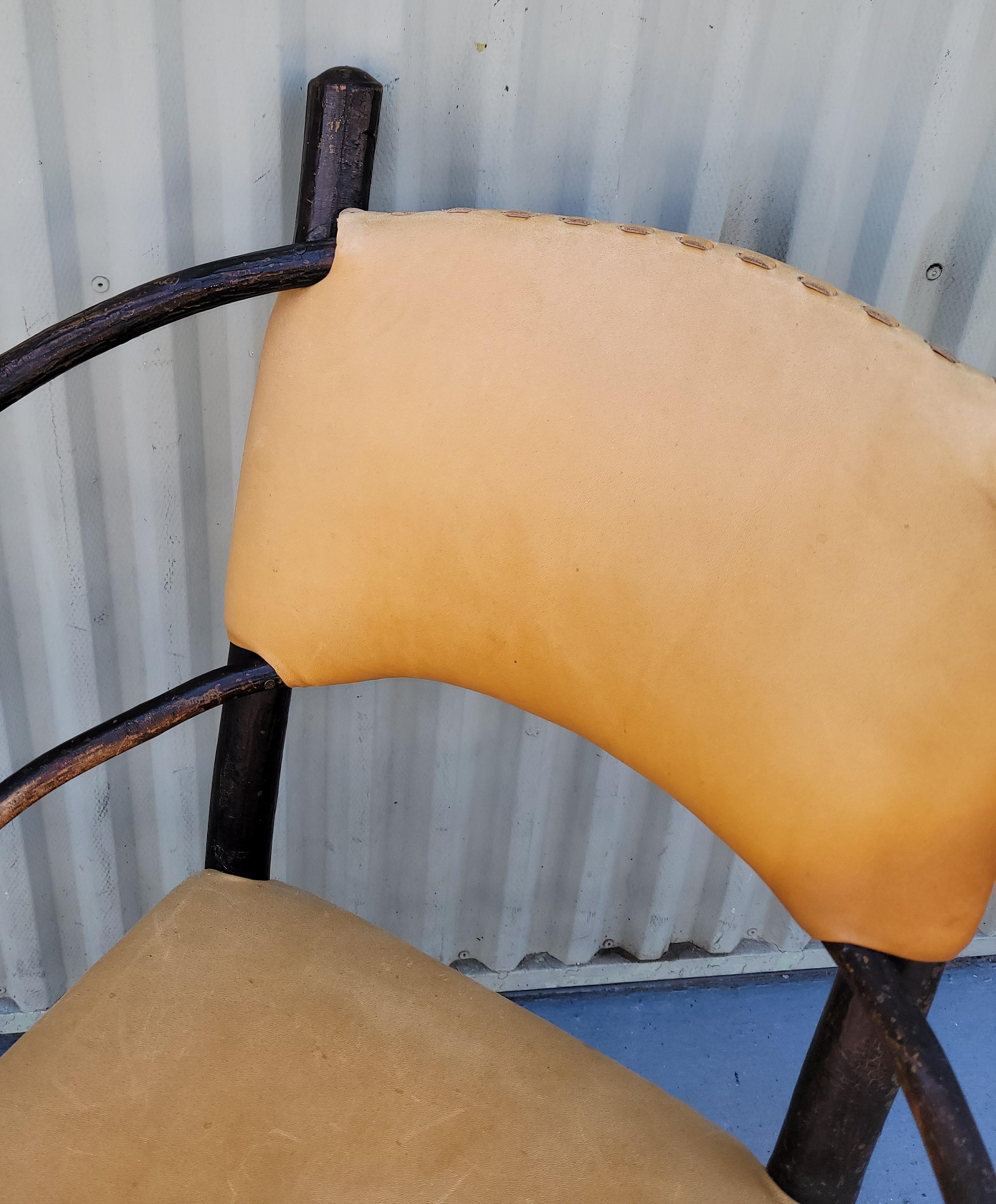 Mid-20th Century Old Hickory Barrel Back Leather Arm Chair
