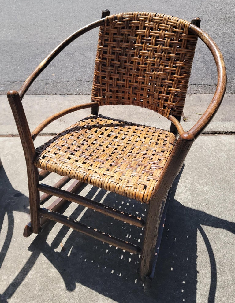 American Old Hickory Barrel Back Rocking Chair For Sale