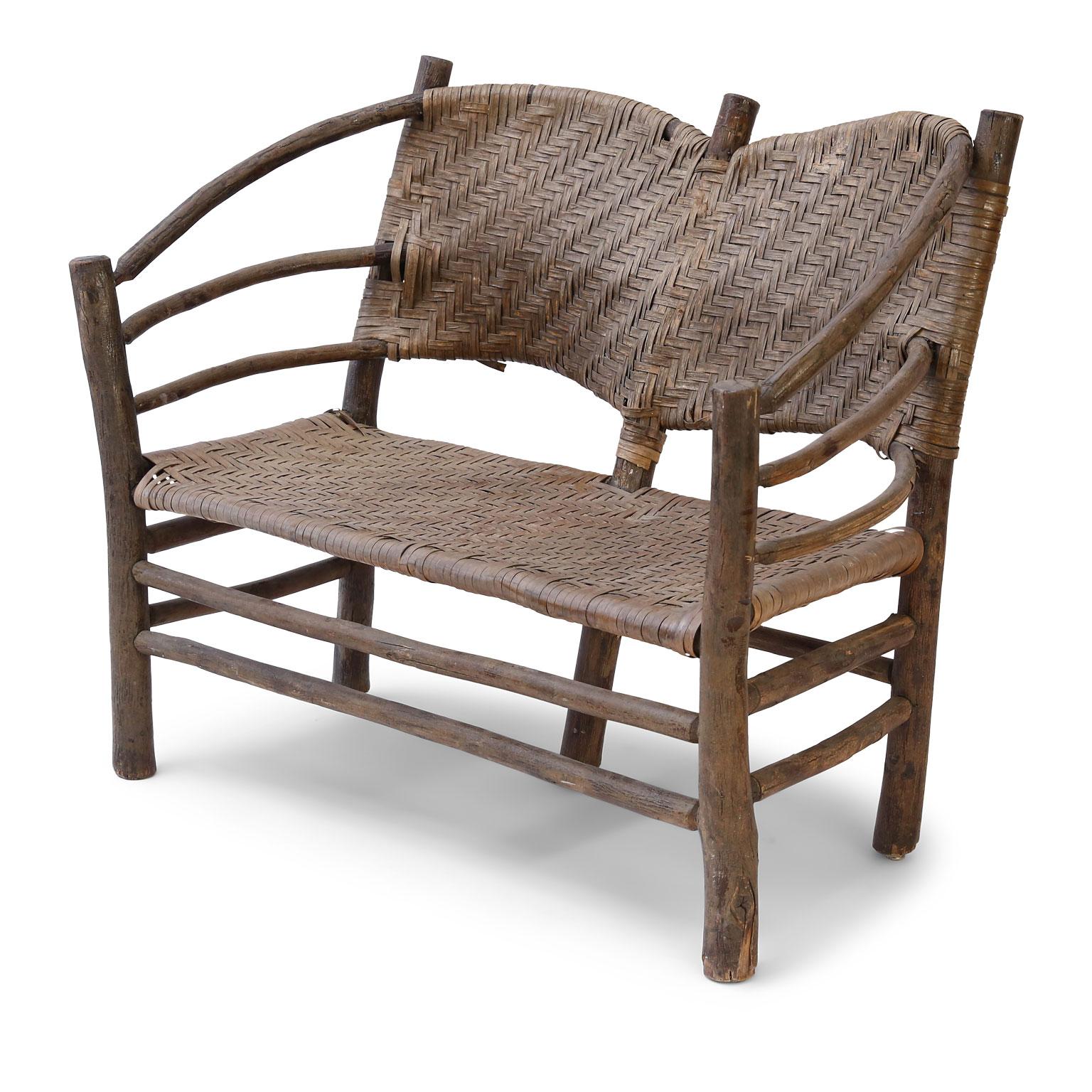 Hand-Crafted Old Hickory Barrel-Back Settee For Sale