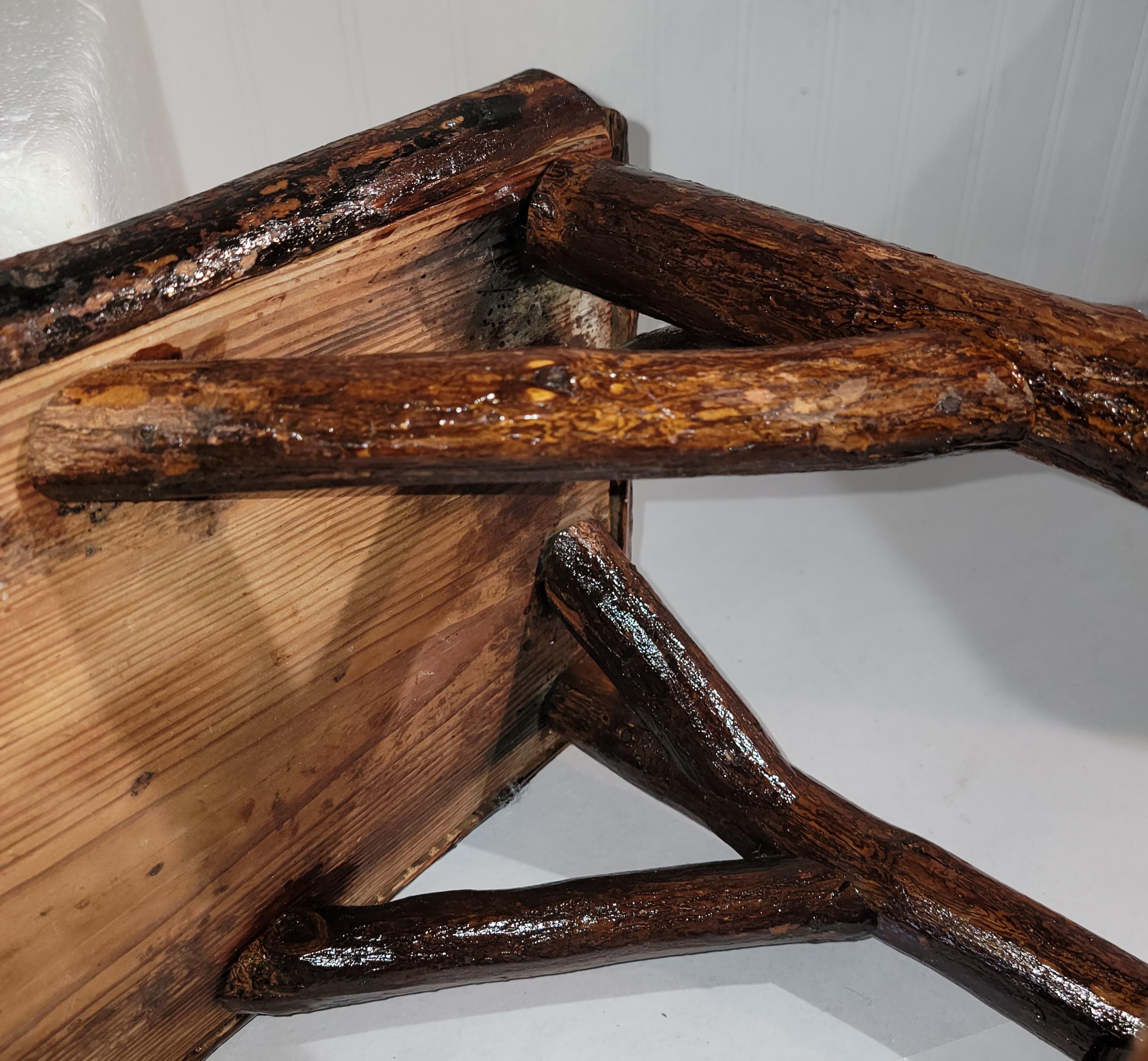 20th Century Old Hickory Bench W/ Suede Seat For Sale