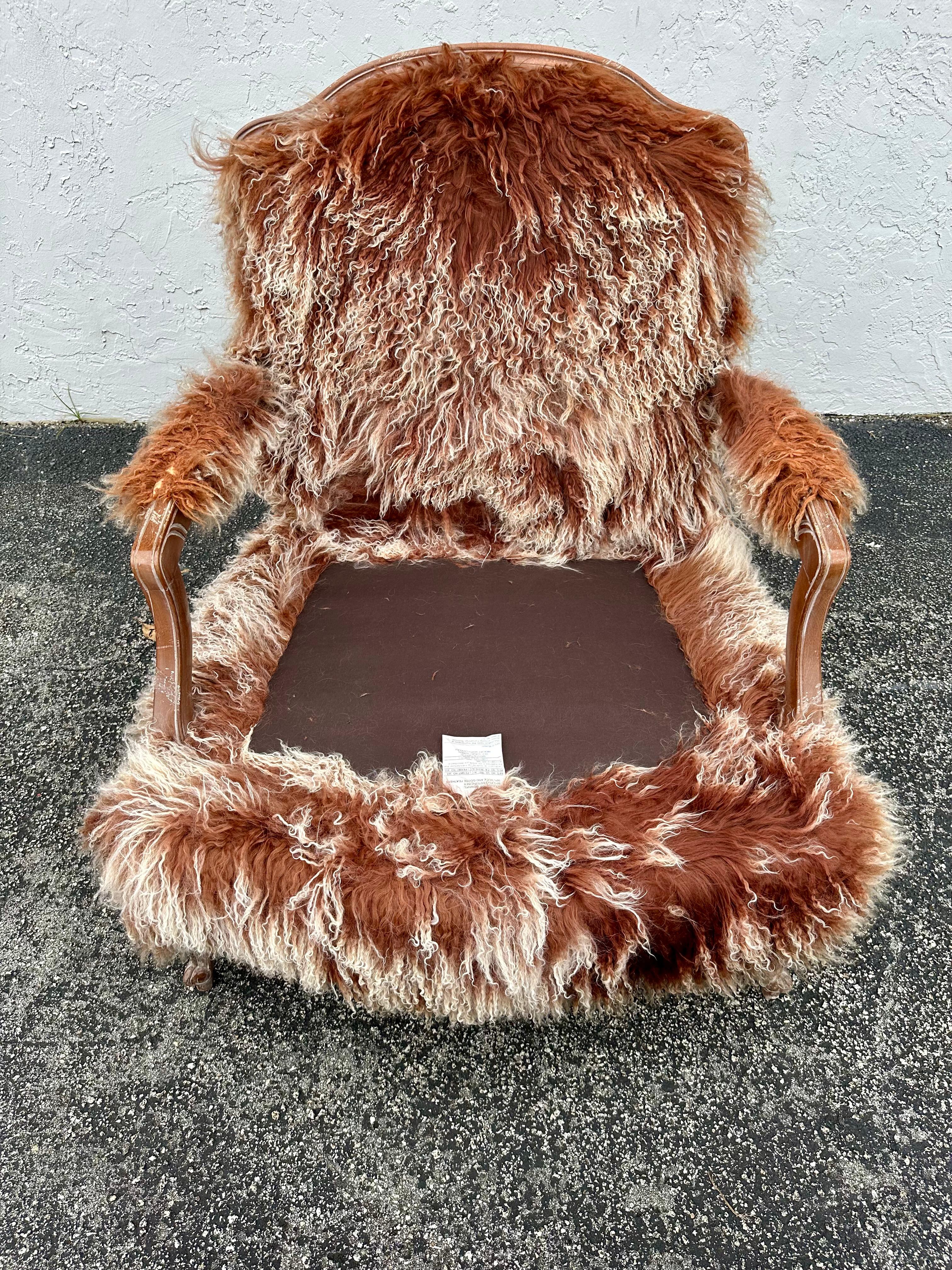 Rustikaler Bergere-Stuhl und Ottomane aus Alpakapelz und Leder aus altem Hickory, 2er-Set, 1990er Jahre im Angebot 10