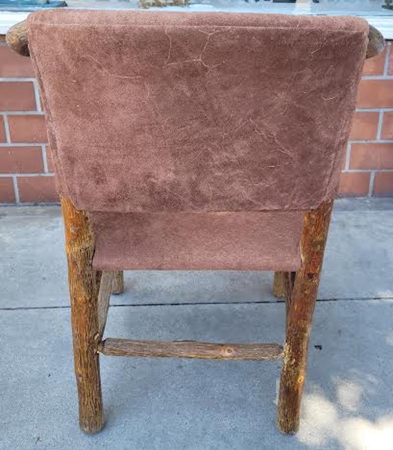 Hand-Crafted Old Hickory Chairs in  Brown Suede  Leather - Pair For Sale