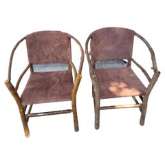 Used Old Hickory Chairs in  Brown Suede  Leather - Pair