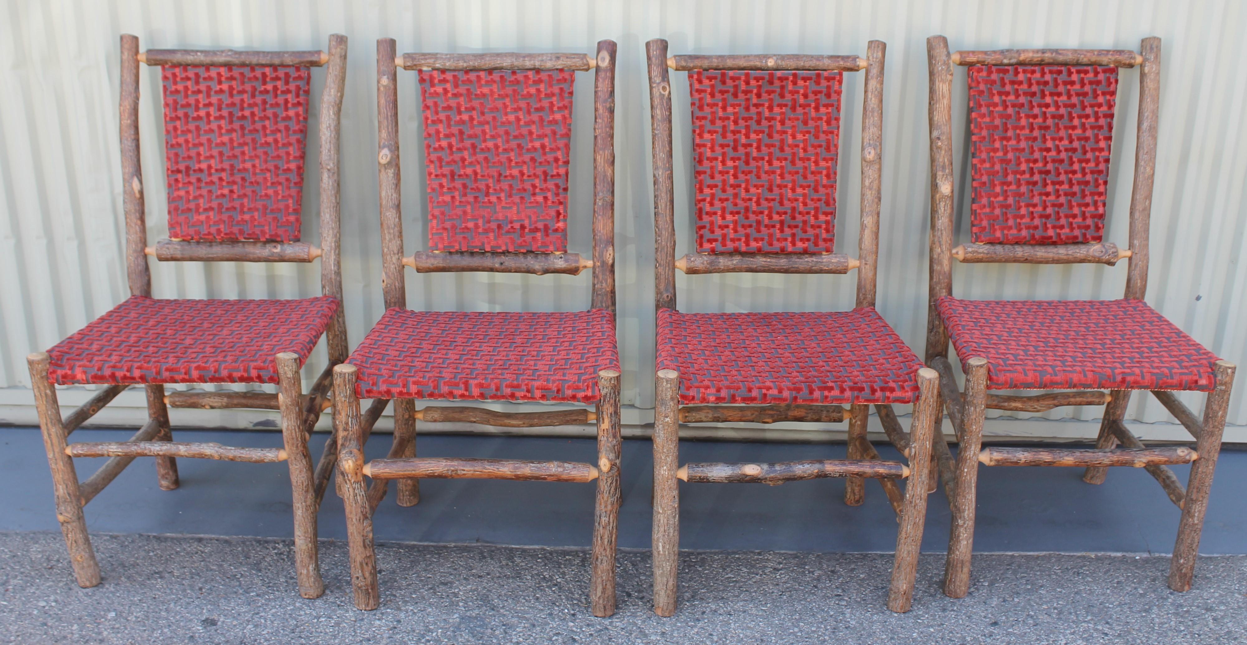 American Old Hickory Chairs Upholstered Seat and Backs or Set of Four